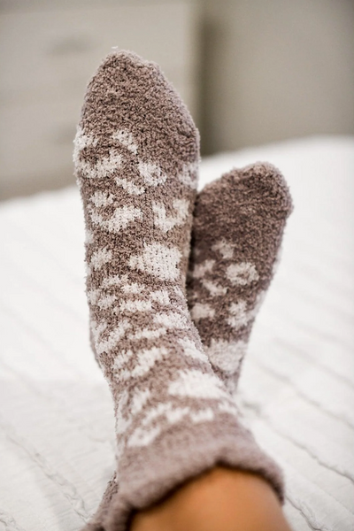 Ivanna Leopard Fleece Socks Taupe 40% OFF