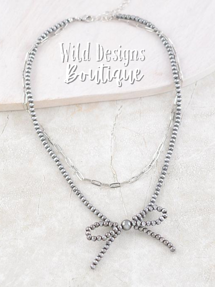 Prissy Navajo Pearl Chain Bow Necklace