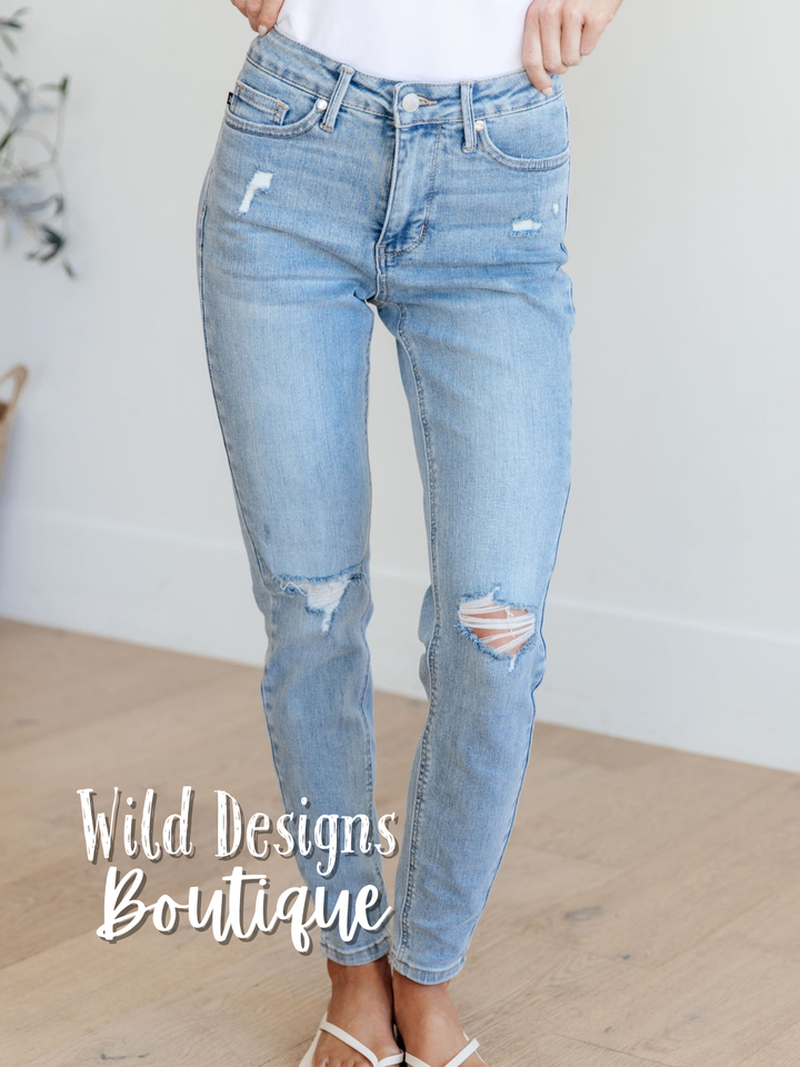 Mid Rise Tummy Control Distressed Skinny JB 88797
