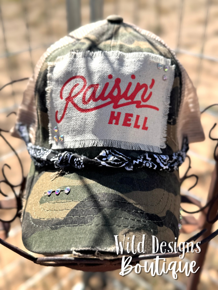 Raisin' Hell Frayed Patch Camo/Beige Hat