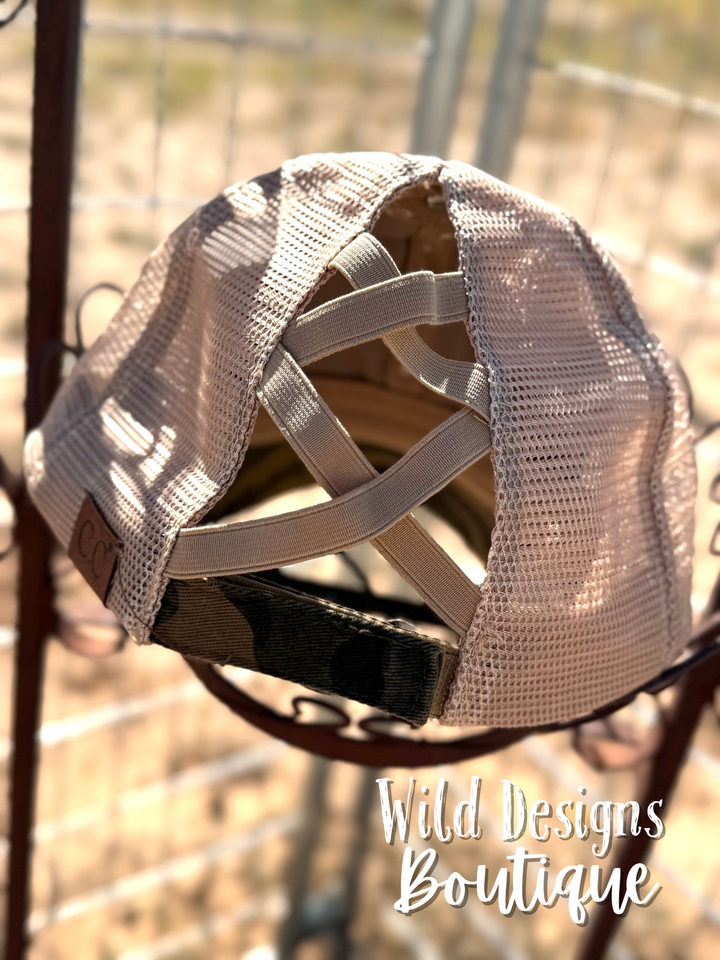 The Cool Wife Frayed Patch Camo/Beige Hat