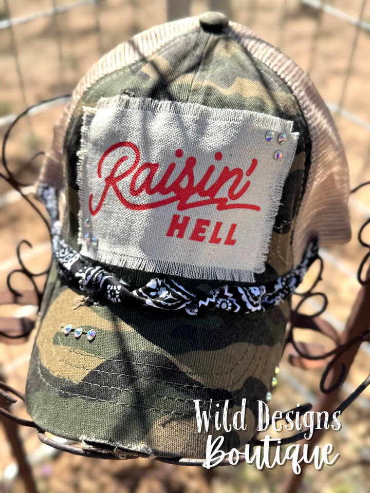 Raisin' Hell Frayed Patch Camo/Beige Hat