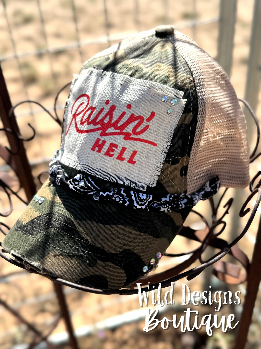 Raisin' Hell Frayed Patch Camo/Beige Hat