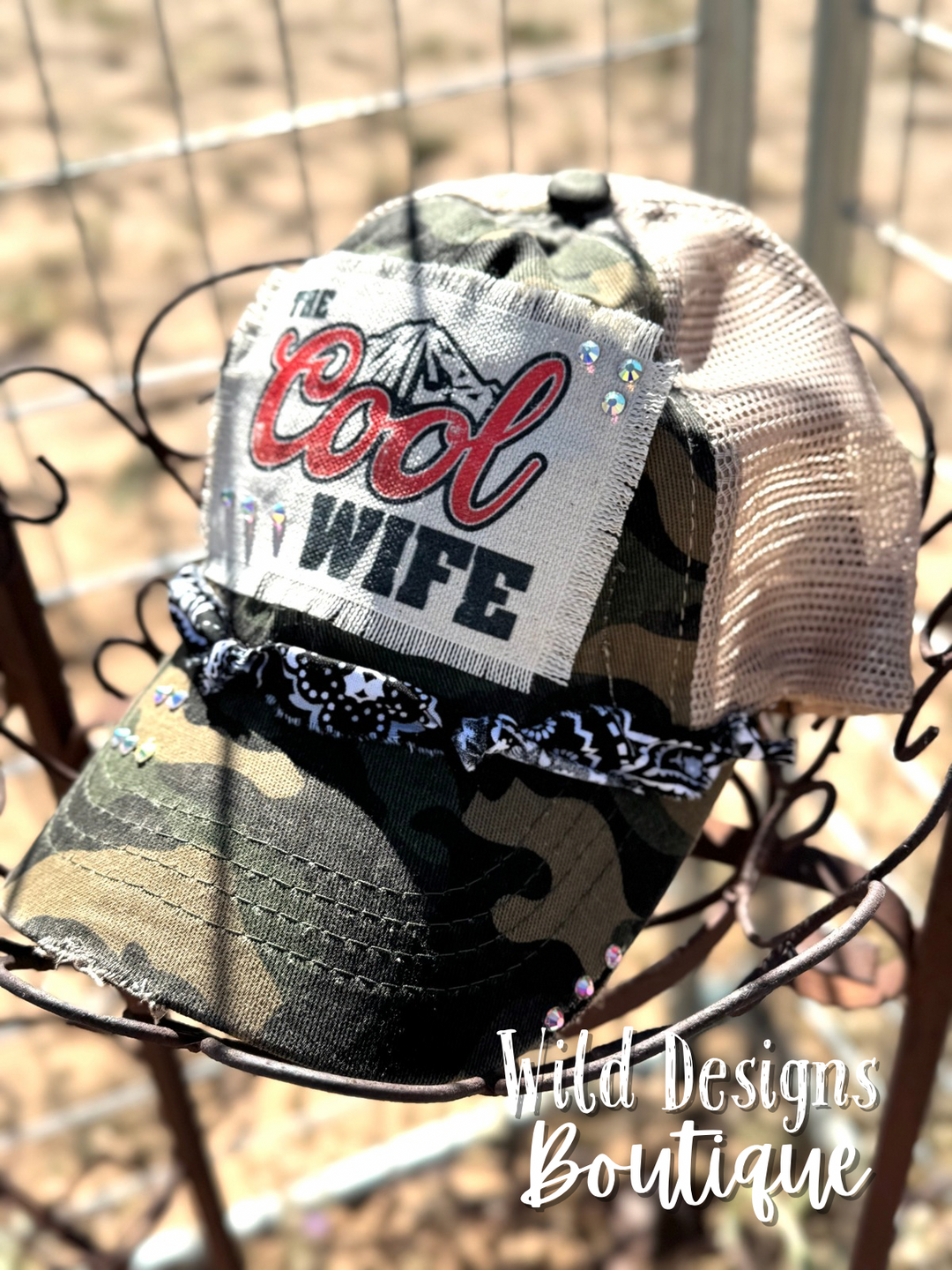 The Cool Wife Frayed Patch Camo/Beige Hat