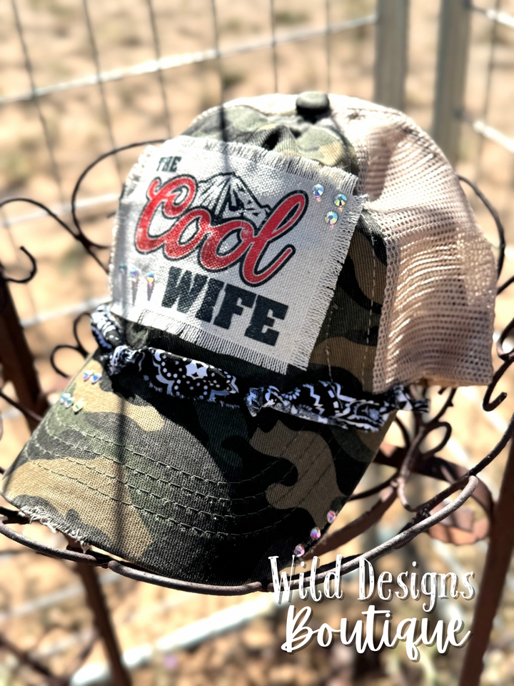 The Cool Wife Frayed Patch Camo/Beige Hat