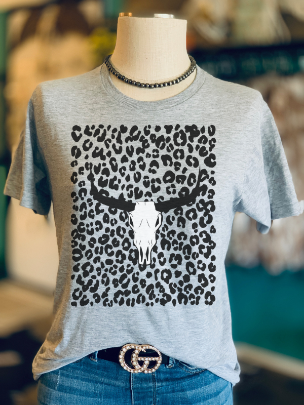 Bull Skull on Leopard Graphic Tee