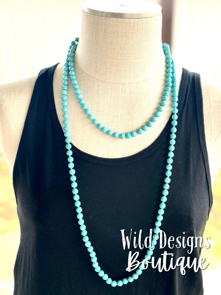 Ava Long Turquoise Bead Necklace Set