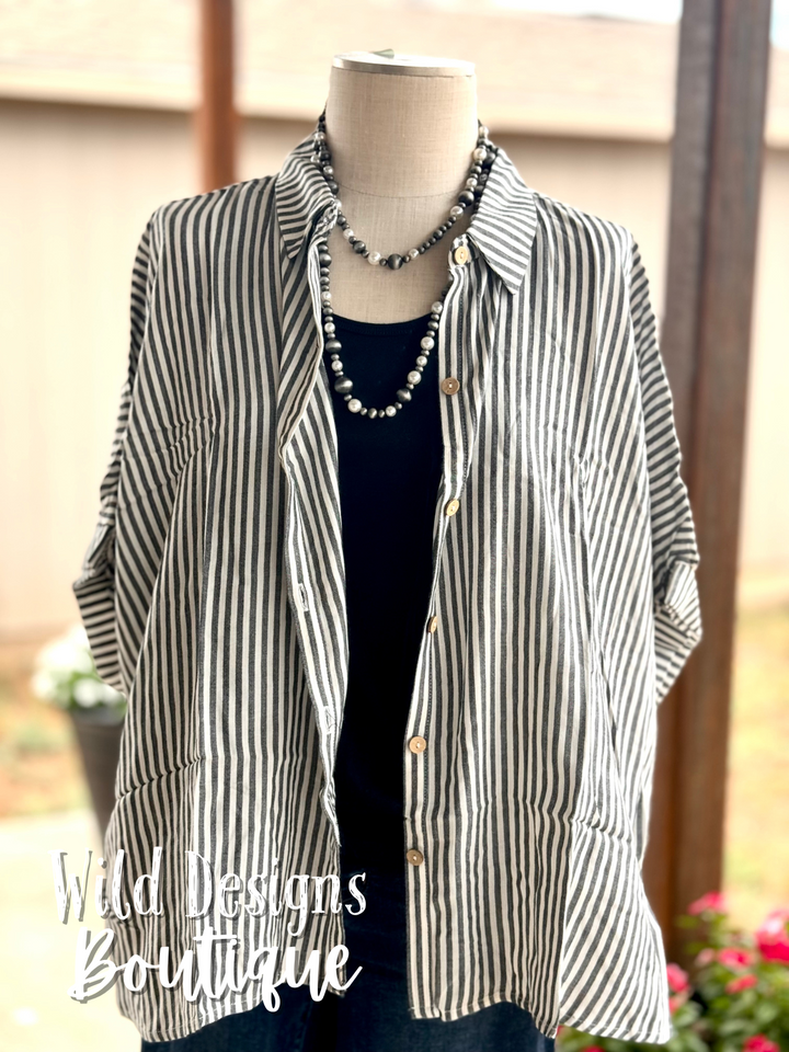 Cassidy Striped Button Down Black