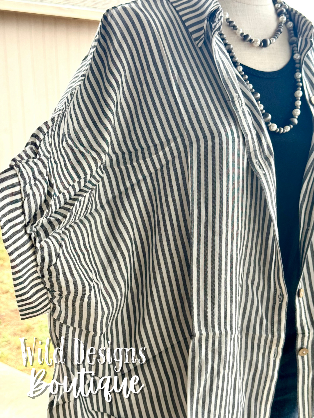 Cassidy Striped Button Down Black