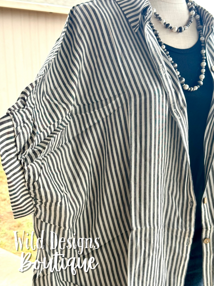 Cassidy Striped Button Down Black