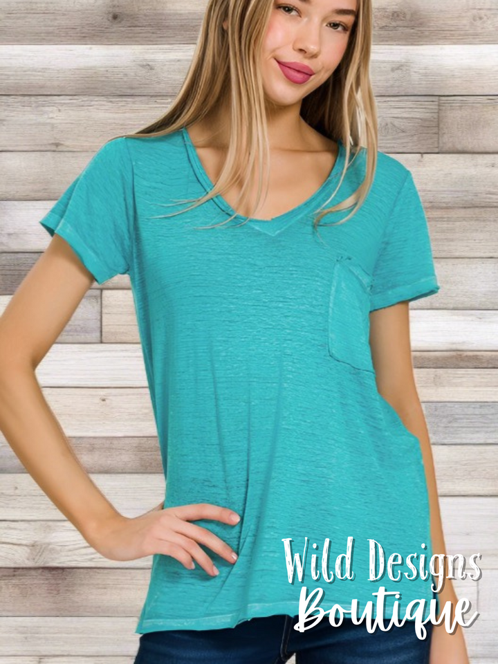 Washed Burnout Top Lt Teal