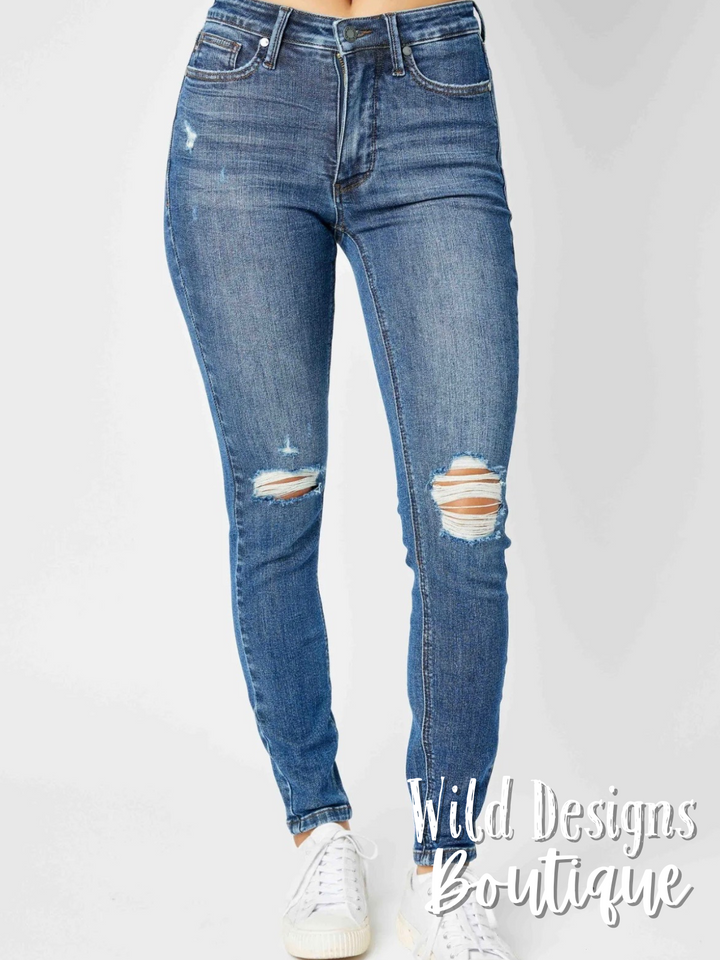 Mid Rise Tummy Control Distressed Skinny JB 88798