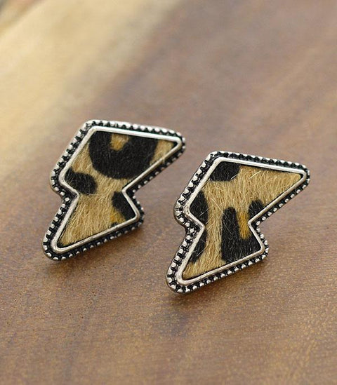 Lightning Bolt Earrings Leopard