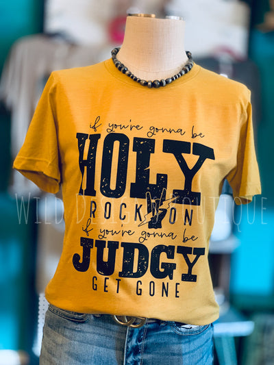 Rock On or Get Gone Mustard Graphic Tee on mannequin