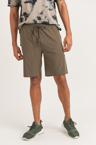 Zipper Pouch Drawstring Shorts Olive 40% OFF
