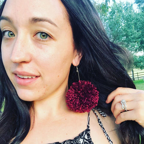 XL Pom Pom Earrings Burgundy 75% OFF