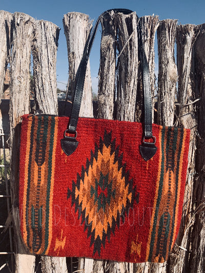 Maya Modern Wool Tote Red/Black Aztec