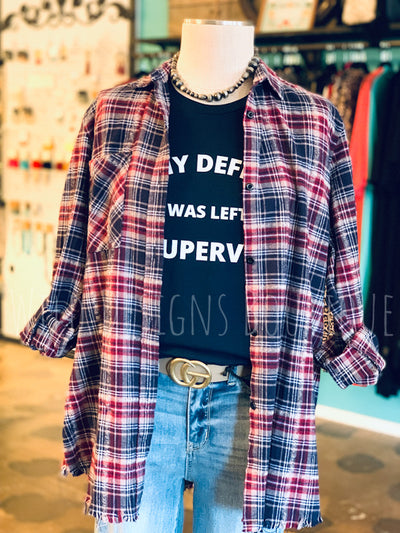 Frayed Plaid Flannel Navy