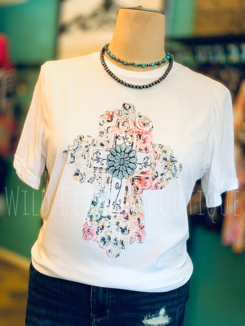 Pretty Cross Graphic Tee on mannequin