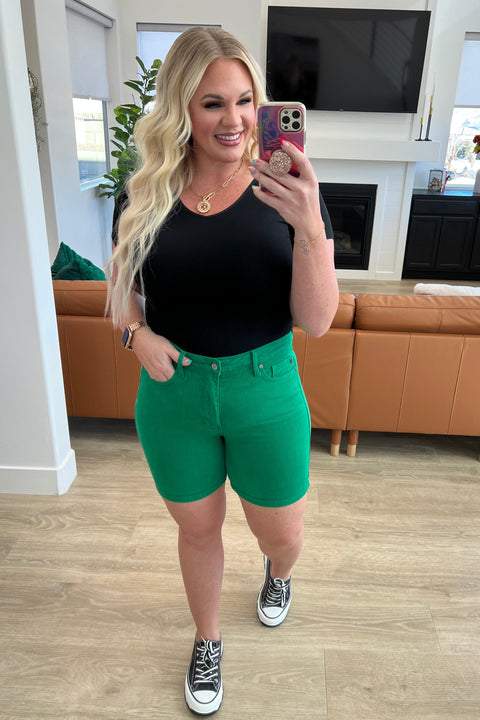 ONLINE ONLY Jenna High Rise Control Top Cuffed Shorts in Green