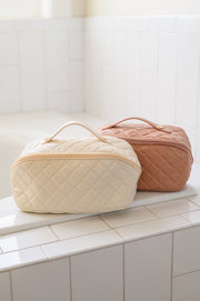 ONLINE ONLY Large Capacity Quilted Makeup Bag in Cream