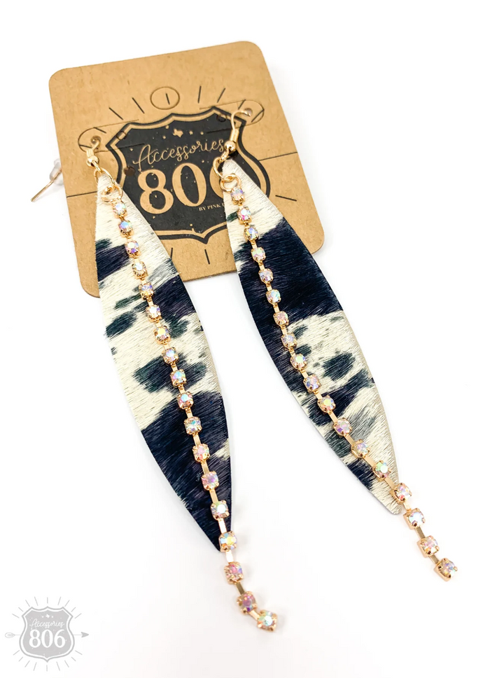 Navette Crystal Dangle Earrings Black Cow