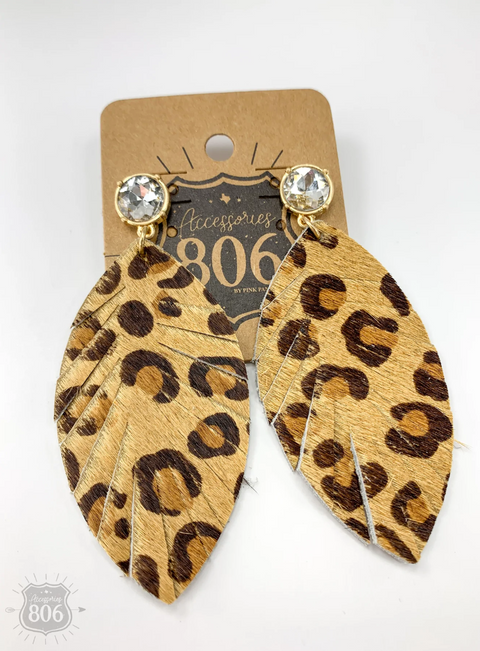 Feather Earrings Crystal Stud Leopard