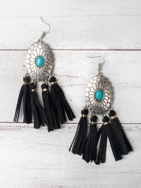 Kick Rocks Cowboy Concho Tassel Earrings Black