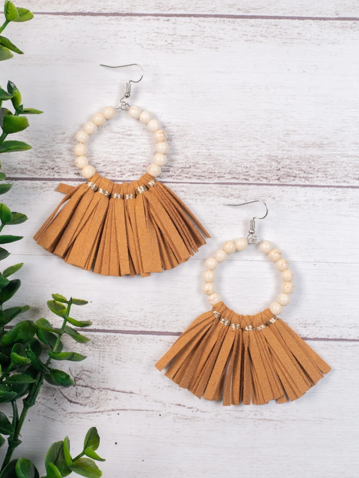 Sassy Class Fringe Hoop Earrings Cream