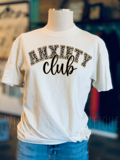 Anxiety Club Graphic Tee on mannequin