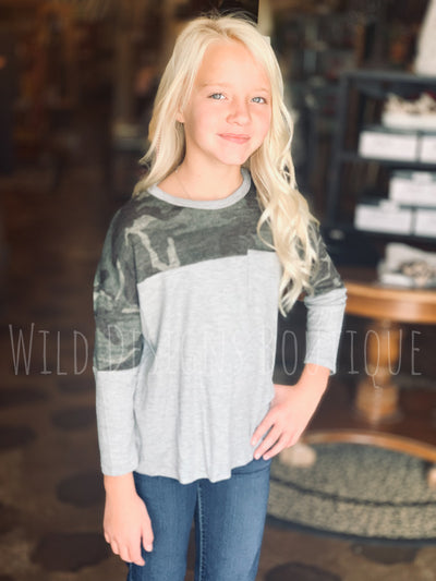 Camo Pocket Pullover Grey Kids SUPER CLEARANCE!!